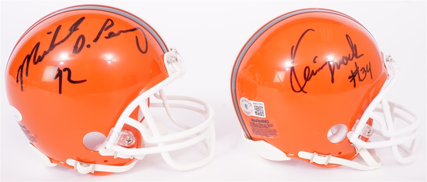 Lot of 2 Kevin Mack & Mike Perry Autographed Cleveland Browns Mini Helmets Beckett