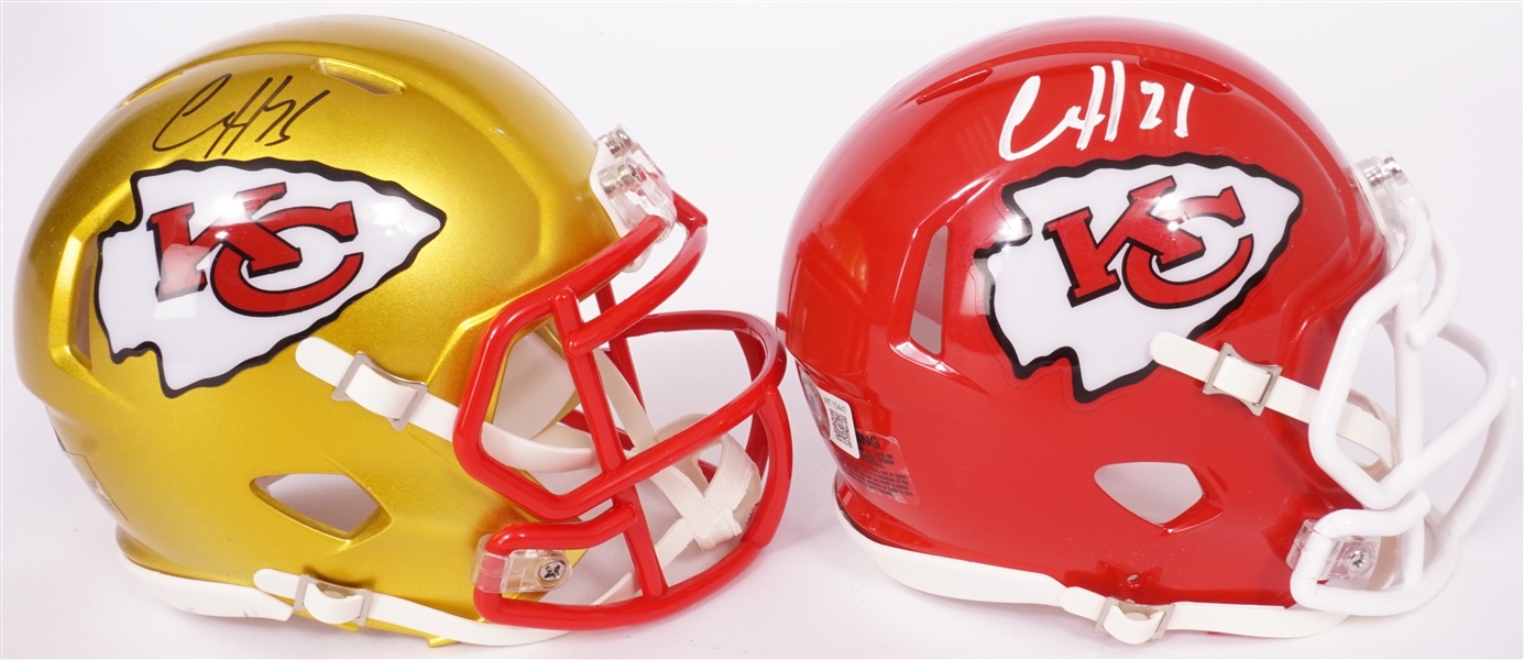 Lot of 2 Clyde Edwards-Helaire Autographed Kansas City Chiefs Mini Helmets Beckett