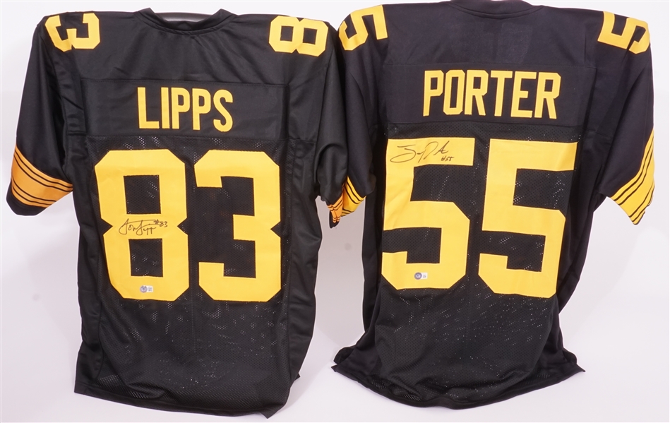 Lot of 2 Joey Porter & Louie Lipps Autographed Pittsburgh Steelers Replica Jerseys Beckett