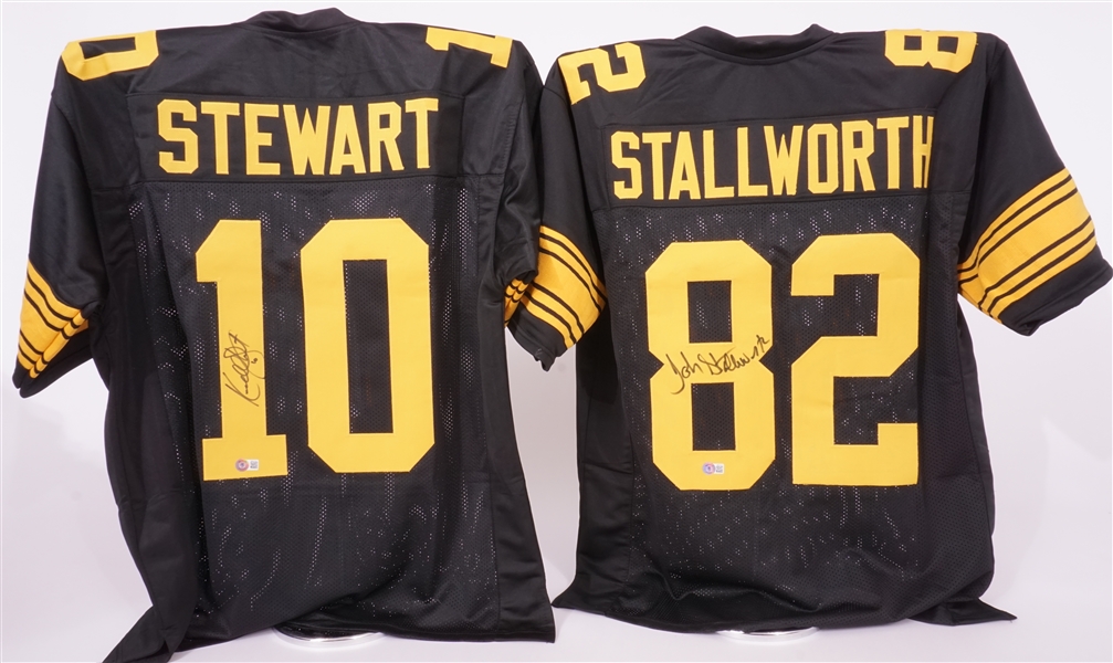 Lot of 2 Kordell Stewart & John Stallworth Autographed Pittsburgh Steelers Replica Jerseys Beckett