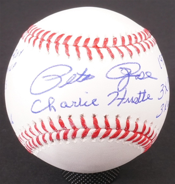 Pete Rose Autographed & Multi-Inscribed Stat Baseball Beckett