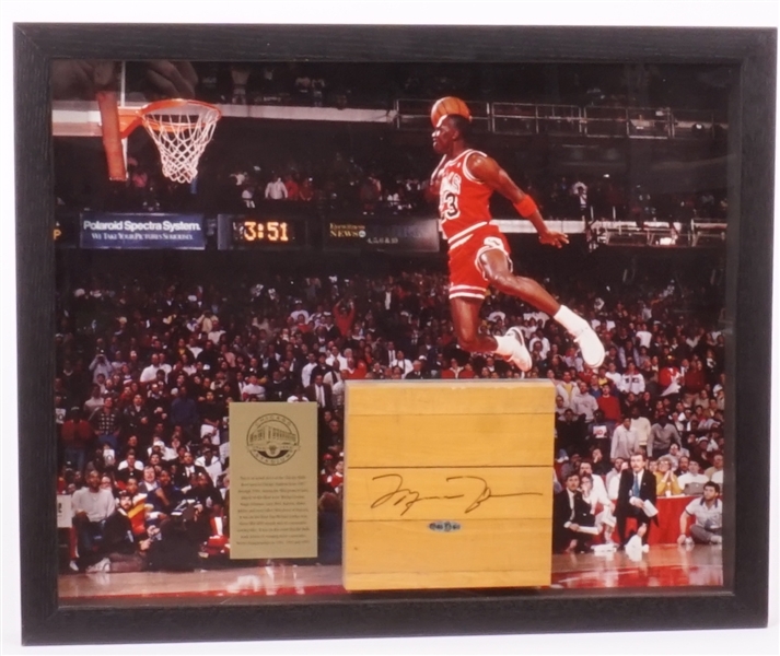 Michael Jordan Autographed Game Used Floor From 1987-1994 Display UDA