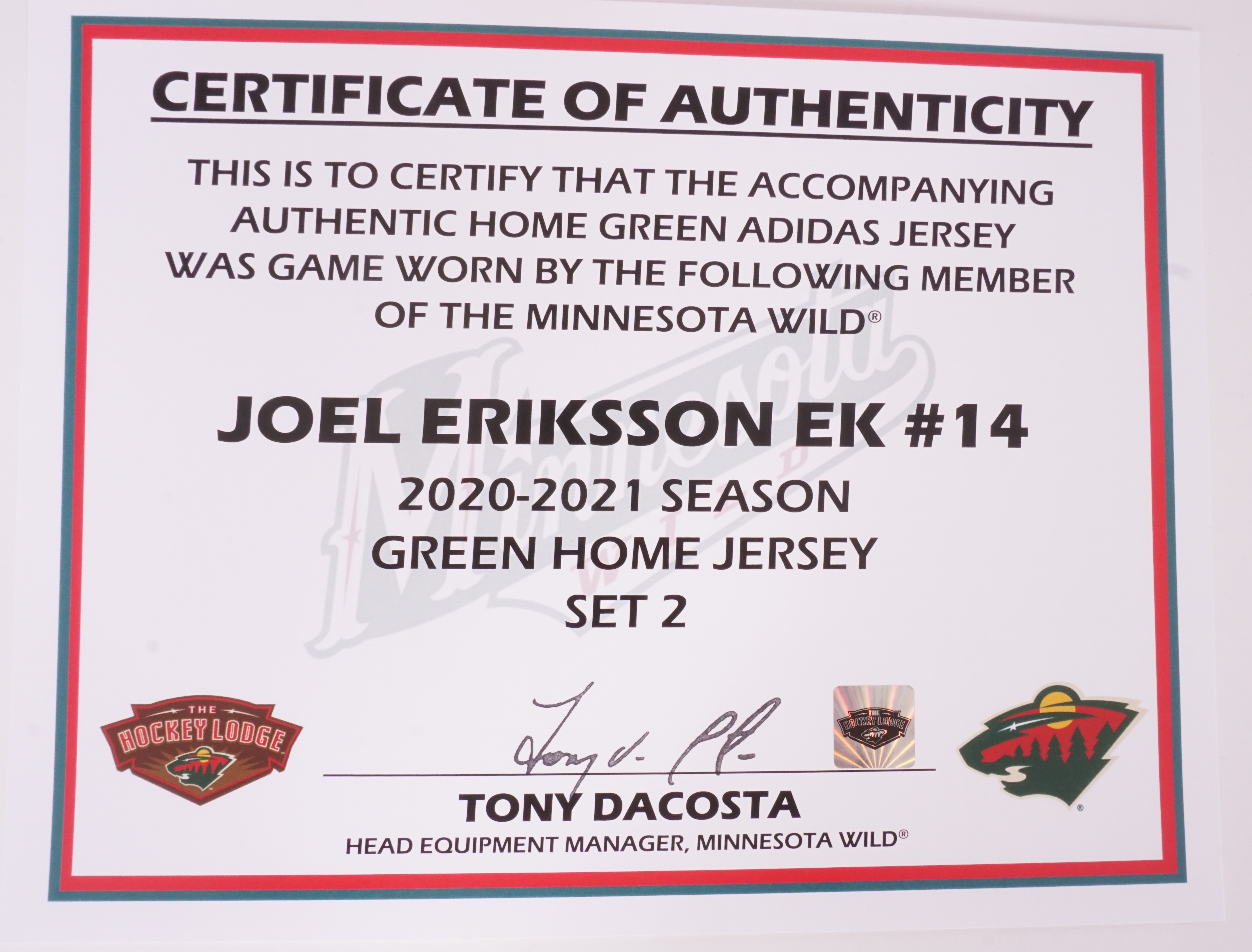 MN Wild #14 Joel Eriksson Ek Signed, Player Worn Northstars Jersey - NHL  Auctions