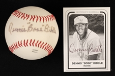 Dennis Bose Biddle Autographed Card & Baseball