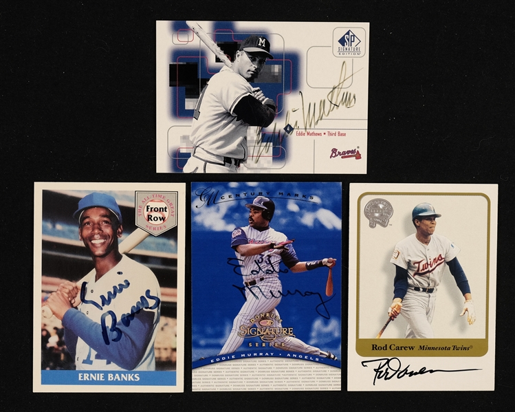 Lot of 4 Autographed Baseball Cards w/ Ernie Banks