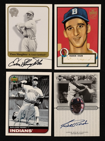 Lot of 4 Autographed Baseball Cards w/ Warren Spahn
