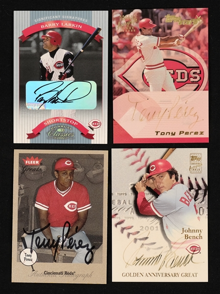Lot of 4 Cincinnati Reds Autographed Baseball Cards w/ Johnny Bench