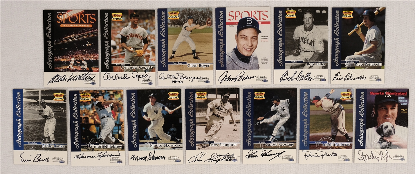 Lot of 13 Fleer Greats Of The Game Autographed Cards w/ Harmon Killebrew & Ernie Banks