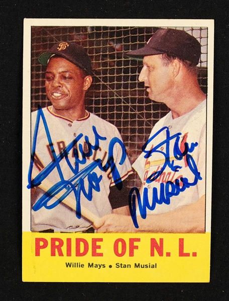 Willie Mays & Stan Musial Dual Autographed 1963 Topps Card JSA