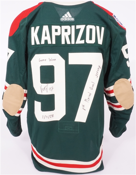 Kirill Kaprizov 2021-22 Minnesota Wild Game Used Signed & Inscribed Winter Classic Jersey Used For 1st Period Goal 