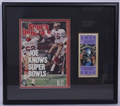 Joe Montana Autographed Sports Illustrated Framed Display w/Authentic Super Bowl Ticket