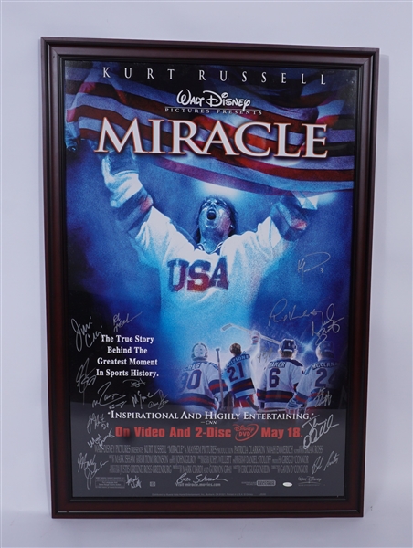 Miracle Autographed Framed 29x43 Movie Poster - Signed by 20 Team USA Members Steiner