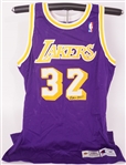 Magic Johnson Autographed 1996-97 Los Angeles Lakers Authentic Champion Double Tagged Jersey Beckett
