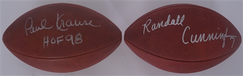 Lot of 2 Randall Cunningham & Paul Krause Autographed Authentic Wilson NFL Footballs Beckett