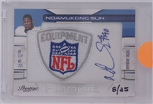 Ndamukong Suh Autographed 2010 Panini Prestige NFL Shield Patch Rookie Card LE #8/25