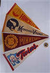 Lot of 4 Vintage Minnesota Pennants & Minnesota Vikings Pin