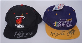 Lot of 2 Autographed Utah Jazz & Miami Heat Basketball Hats