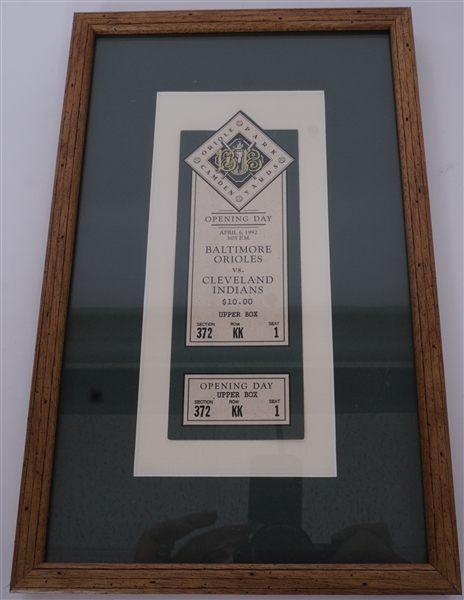 1992 Baltimore Orioles Opening Day Ticket Display