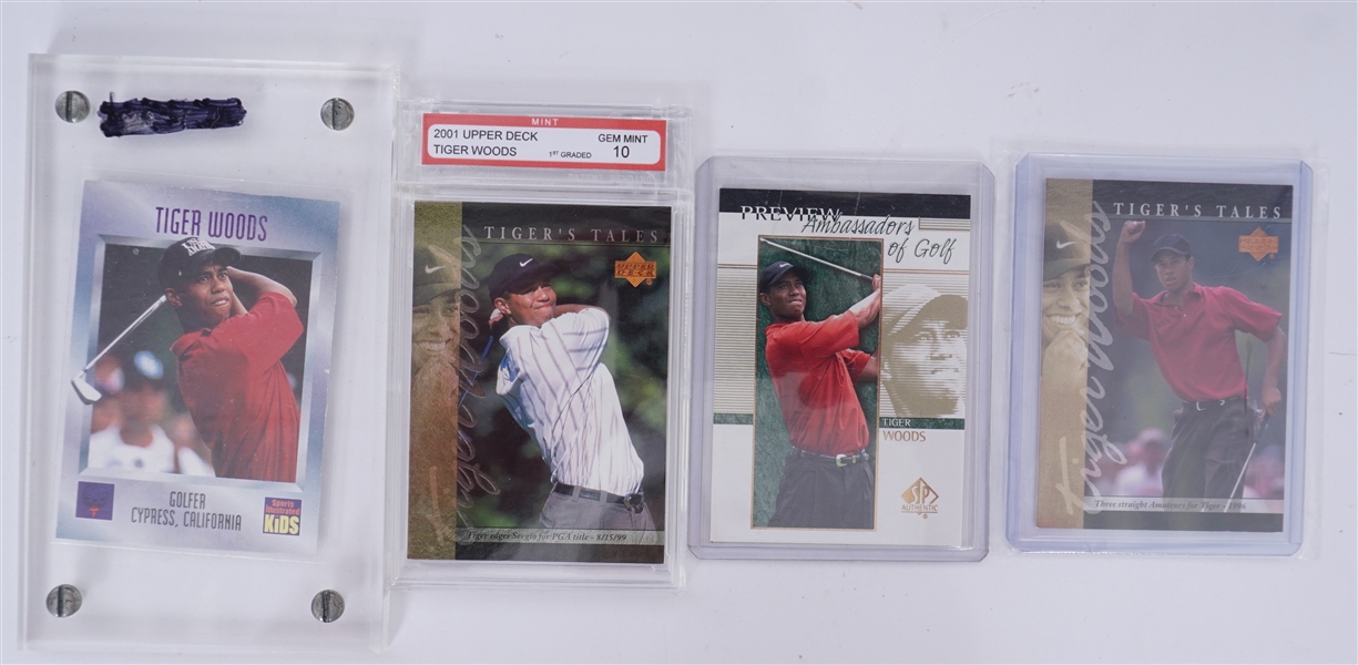 Lot of 4 Tiger Woods Golf Cards w/ Sports Illustrated for Kids Original Card