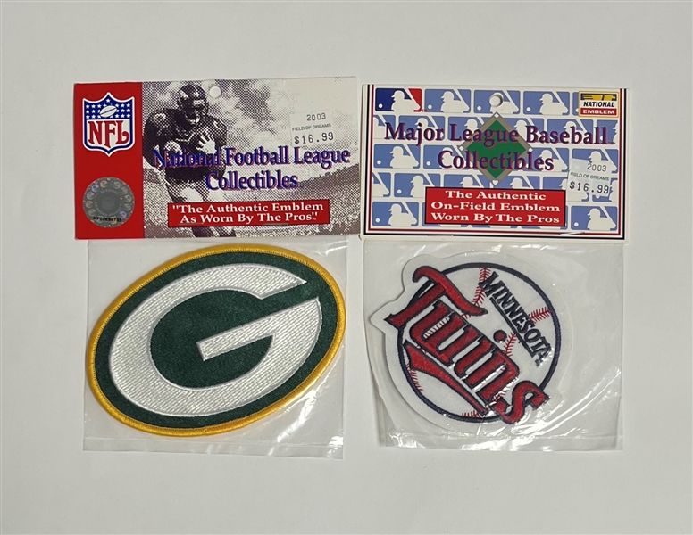 Lot of 2 Minnesota Twins & Green Bay Packers Official Uniform Patches