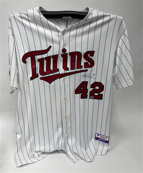Justin Morneau 2009 Minnesota Twins Game Used & Autographed Jackie Robinson Day Jersey MLB