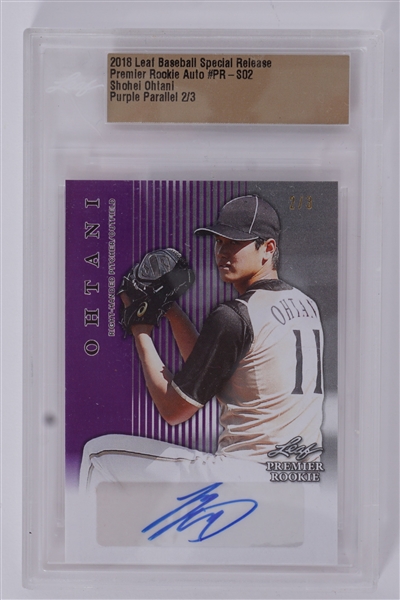 Shohei Ohtani Autographed 2018 Slabbed Leaf Baseball Special Release Premier Rookie Purple Parallel LE #2/3