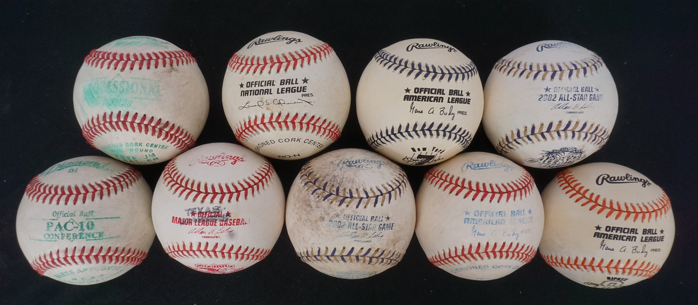 Lot of 9 Unsigned Baseballs w/ Some Game Used