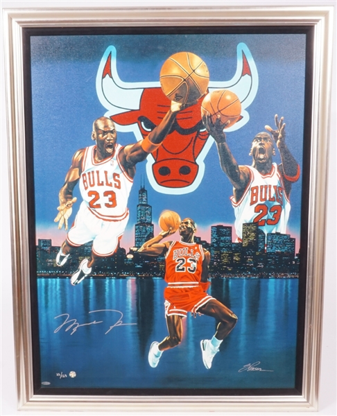 Michael Jordan Autographed Chicagos Finest Parson Framed Giclee on Canvas 35x45 LE #23/123 UDA