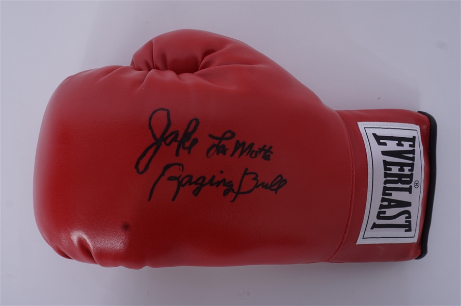 Jake LaMotta Autographed & Inscribed Boxing Glove Beckett