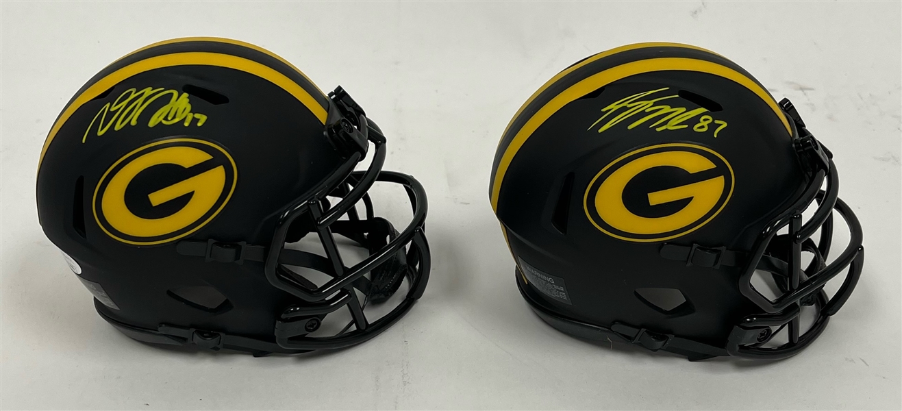 Lot of 2 Davante Adams & Jordy Nelson Autographed Green Bay Packers Eclipse Mini Helmets JSA