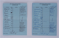Lot of 2 Minnesota Twins Game Used Lineup Cards From 1991 w/ Puckett *World Series Season*