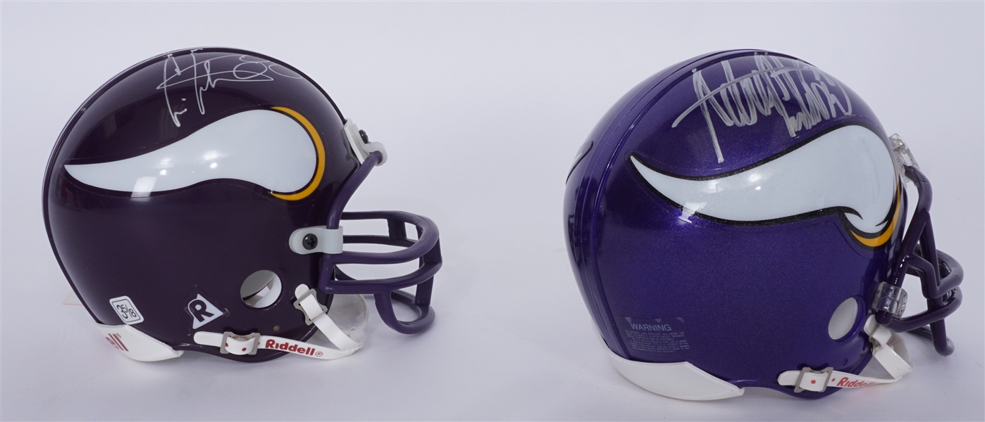 Lot of 2 Adrian Peterson & Cris Carter Autographed Minnesota Vikings Mini Helmets Beckett
