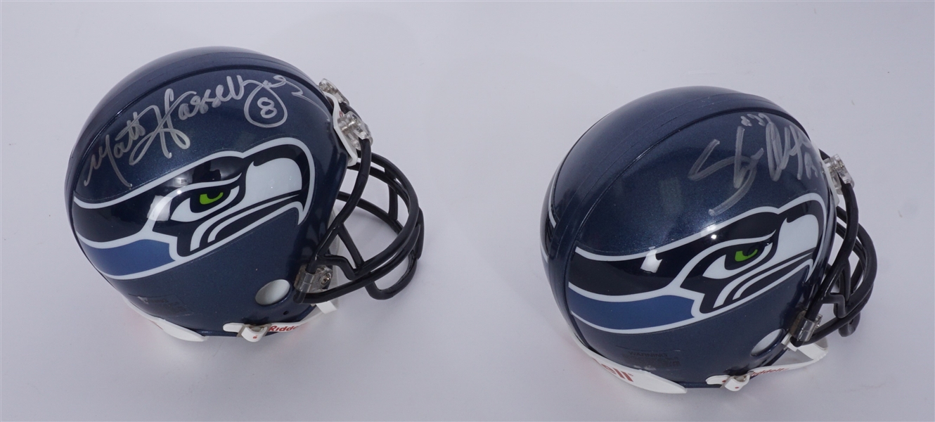 Lot of 2 Shaun Alexander & Matt Hasselbeck Autographed Seattle Seahawks Mini Helmets Beckett