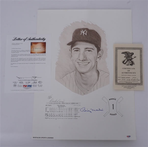 Billy Martin Autographed 18x24 David Cooney Lithograph LE #505/1000 PSA/DNA LOA