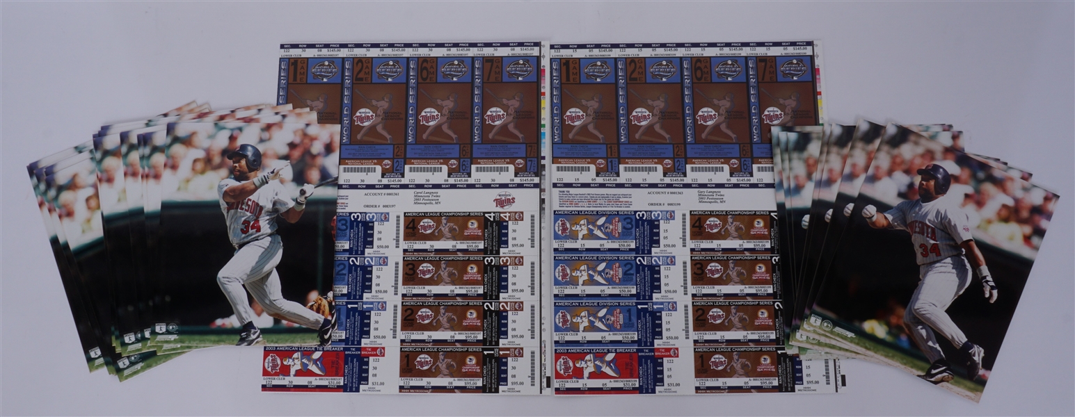 Minnesota Twins Collection of Playoff Tickets & Kirby Puckett Unsigned 8x10s
