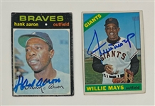 Lot of 2 Hank Aaron & Willie Mays Autographed Topps Cards Beckett LOAs