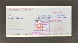 Danny Walton 1975 Minnesota Twins Payroll Check