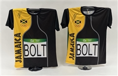 Lot of 2 Usain Bolt Autographed Jamaican Olympics Jerseys Beckett