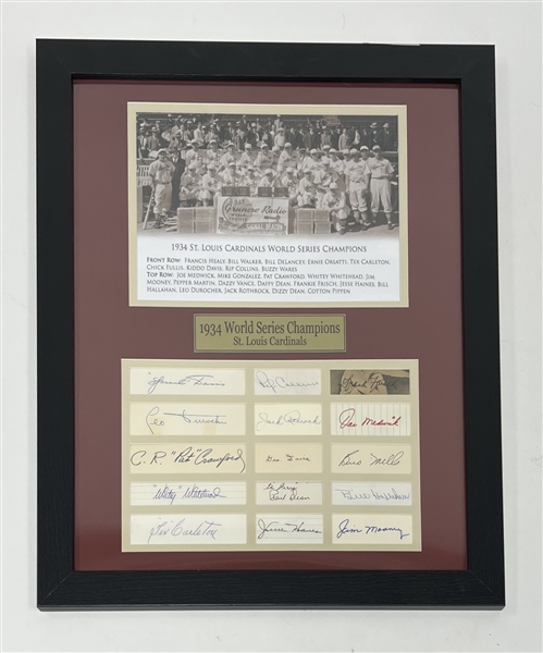 1934 St. Louis Cardinals World Series Champions Framed Cut Signature Display w/ 15 Signatures Beckett LOA