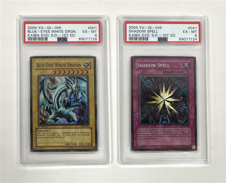Lot of 2 Blue-Eyes White Dragon & Shadow Spell PSA Graded Yu-Gi-Oh Cards