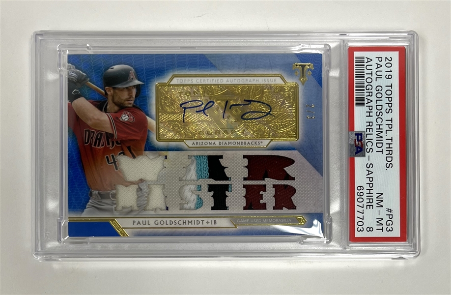 Paul Goldschmidt 2019 Topps Triple Threads Autograph Relics - Sapphire #PG3 Card LE #2/3 PSA 8
