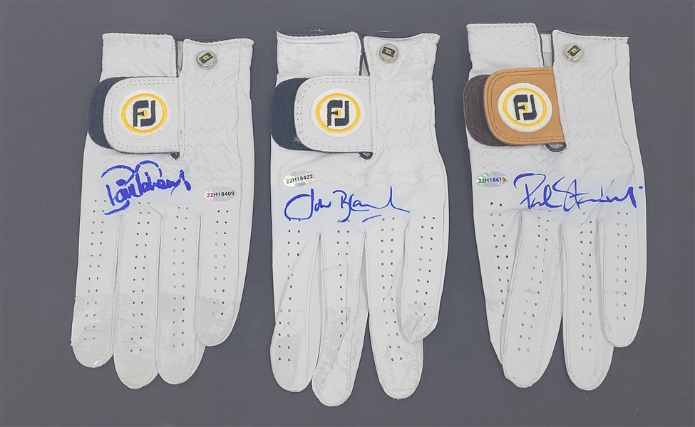 Lot of 3 John Bland, David Faraday, & Paul Stankowski Autographed Golf Gloves