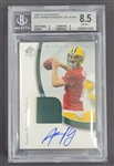 Aaron Rodgers Autographed 2005 SP Authentic #252 Rookie Jersey Card LE #8/99 Beckett 8.5 (Aarons College Jersey Number & NEW Jets Number)