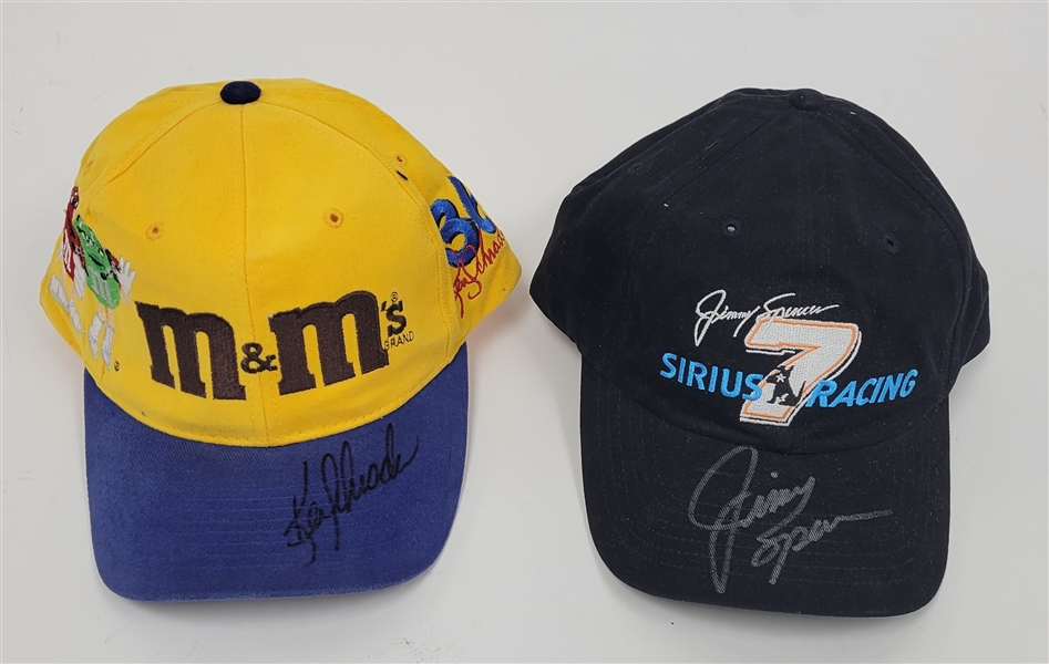 Lot of 2 Jimmy Spencer & Ken Schrader Autographed Racing Hats Beckett