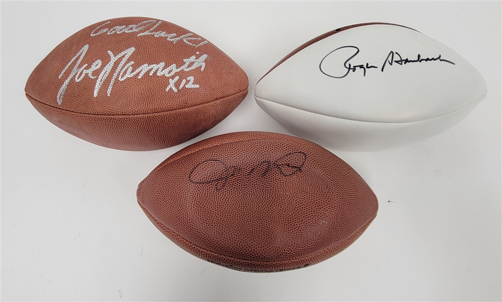 Lot of 3 Joe Namath, Joe Montana, & Roger Staubach Autographed Footballs Beckett