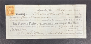 Joseph Schlitz & Jacob Obermann Signed 1868 Check w/ Beckett LOA