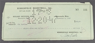 Max Winter & Sid Hartman Signed Minneapolis Lakers Check From 1947 Beckett