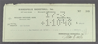 Max Winter & Sid Hartman Signed Minneapolis Lakers Check From 1948 Beckett