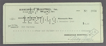 Max Winter & Sid Hartman Signed Minneapolis Lakers Check From 1949 Beckett
