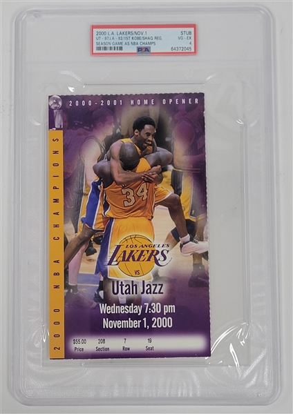 2000 LA Lakers Nov. 1st Game Ticket Stub PSA 4 *1st Kobe/Shaq Reg. Season Game as NBA Champions Together*